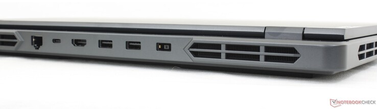 Rear: 1 Gbps RJ-45, USB-C 3.2 Gen. 2 w/ PD (140 W) + DisplayPort 1.4, HDMI 2.1, 2x USB-A 3.2 Gen. 1, AC adapter