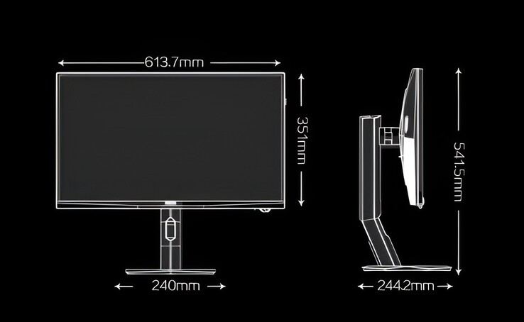 A képen a nemrég bemutatott AOC Agon AG277UX játékmonitor méretei láthatóak.
