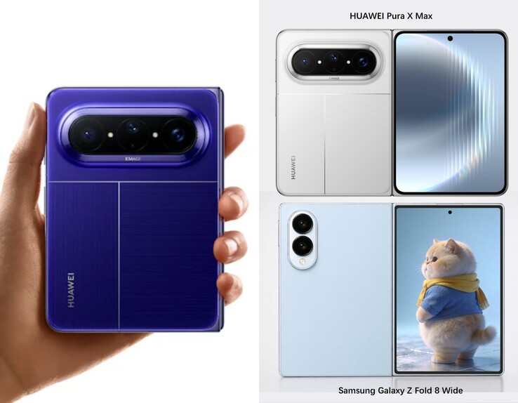 Galaxy A Z Fold8 Wide renderelése a Huawei Pura X Max mellett.