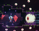 Celeste steam deal screebshot egy karaktert mutat, aki egy óriási szemgolyóval harcol