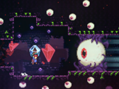 Celeste steam deal screebshot egy karaktert mutat, aki egy óriási szemgolyóval harcol