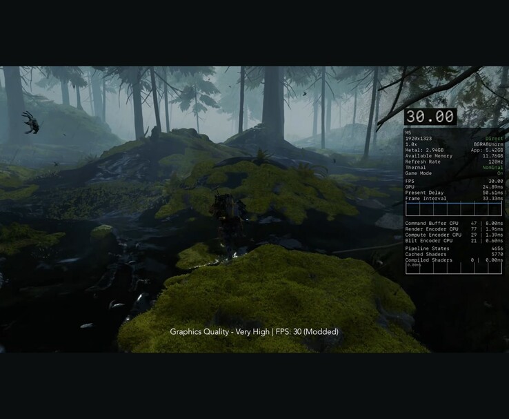 Death Stranding fut az iPad Pro M5-ön nagyon magas grafikai beállításokkal és 30 FPS-sel. (Kép forrása: MrMacRight via YouTube)