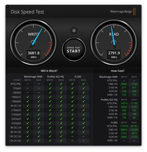 MacBook Air M1: Blackmagic lemezsebesség-teszt
