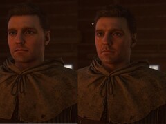 A jobb oldalon látható kép a Kingdom Come: Deliverance 2 című játékban Henry karaktermodelljét ábrázolja a DLSS 5 bevezetése után.