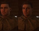 A jobb oldalon látható kép a Kingdom Come: Deliverance 2 című játékban Henry karaktermodelljét ábrázolja a DLSS 5 bevezetése után.
