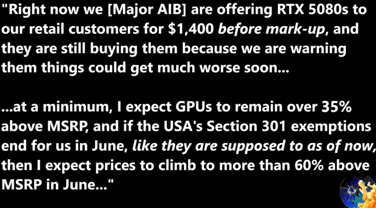 RTX 5080 lehetséges áremelés kiszivárgott. (Kép forrása: Moore's Law Is Dead)