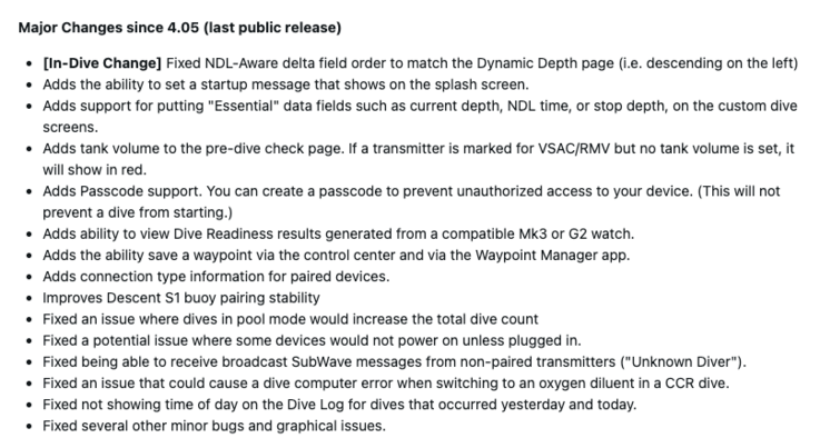 A Garmin Descent X50i rendszerszoftver 5.09 kiadási megjegyzései