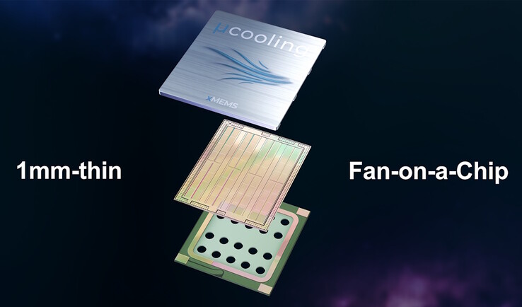 Az xMEMS XMC-2400 vékony piezoelektromos filmet rezegtet, hogy levegőt nyomjon át a mikrohűtő chipen. (Kép forrása: xMEMS)