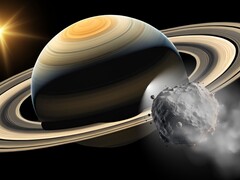 Egy illusztráció a Szaturnuszt követő trójai aszteroidát mutatja. (Kép forrása: Robert Lea - Canva)