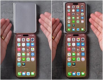 iPhone Ultra/Fold design modell az iPhone 17 Pro Max mellett.
