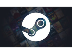 A Steam promóciós képe, középen egy nagy platformlogóval, fakó fekete háttérrel, fókuszon kívül különböző játékcímek borítóival. (Kép forrása: Steam)