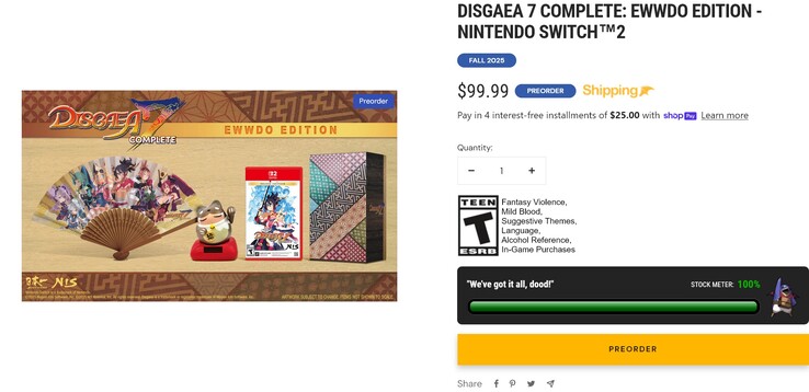 Disgaea 7 Complete: Ewwdo Edition stock status (Kép forrása: screenshot, NIS America)