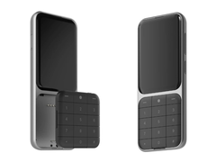 A Sidephone SP-01 (a képen) cserélhető billentyűzettel rendelkezik, olyan egyedi lehetőségekkel, mint a QWERTY vagy a T9 elrendezés. (Kép forrása: Sidephone)