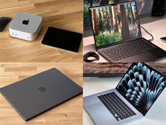 Kollázs Apple Mac mini, MacBook Air és MacBook Pro összeállítások, amelyek hasonlíthatnak a közelgő M5 termékcsaládra (Kép forrása: Notebookcheck)