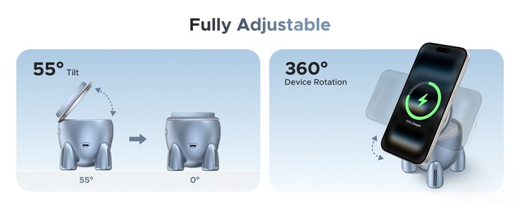 Az Ugreen Uno rakéta alakú töltő képes feltölteni az iPhone-t álló és fekvő helyzetben is. (Kép forrása: Ugreen)