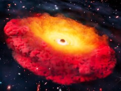 A CAPERS-LRD-z9 galaxis művészi ábrázolása (A kép forrása: Erik Zumalt és a University of Texas at Austin)