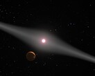 Egy csillagot és egy galaxist ábrázoló illusztráció.