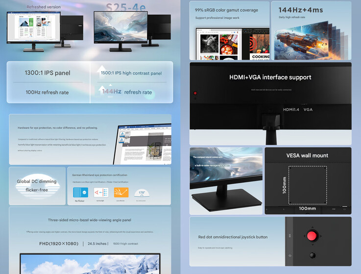 A ThinkVision S25-4e főbb jellemzői (Kép forrása: Lenovo - gépi fordítás)