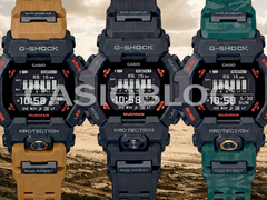 A képen a Casio G-Shock GDG-B100-1 (teljesen fekete), GDG-B100-1A3 (fekete, zöld terepszínű szíjjal) és GDG-B100-1A5 (fekete, homokszíjjal).