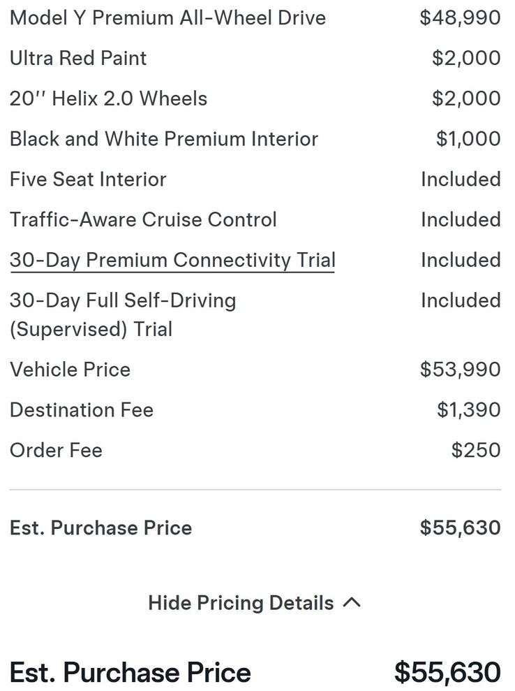 Az ingyenes Tesla Model Y opciók listája az Autopilot eltávolításával rövidült.