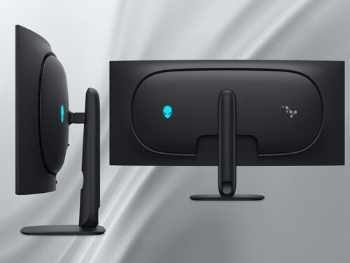 Az Alienware AW3926QW 5K OLED monitor oldala és hátoldala látható