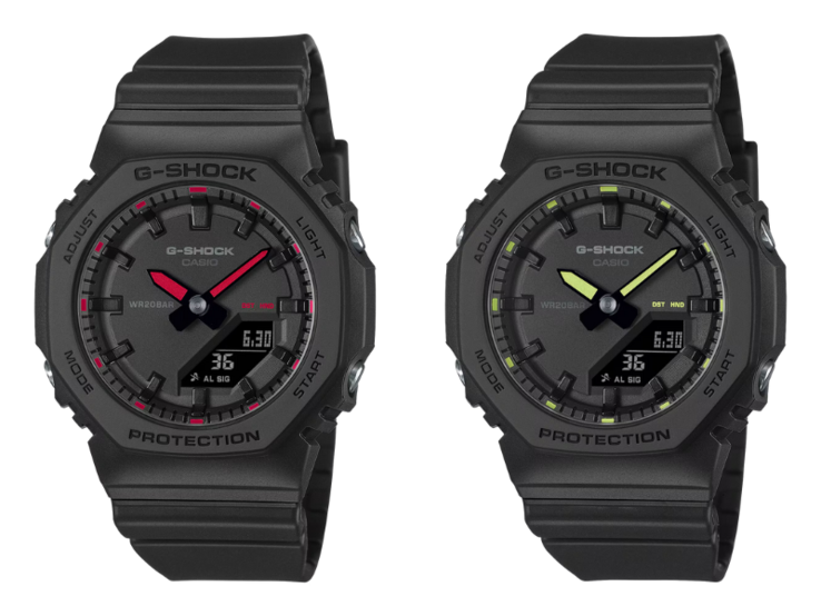 A Casio G-Shock GMA-P2100SA-1A1 (balra) és GMA-P2100SA-1A2 (jobbra) órák. (Kép forrása: Casio)