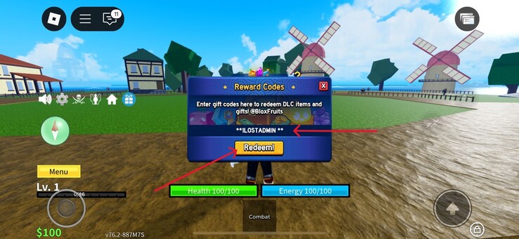 Írd be a kódot a kijelölt mezőbe (Kép forrása: Roblox)