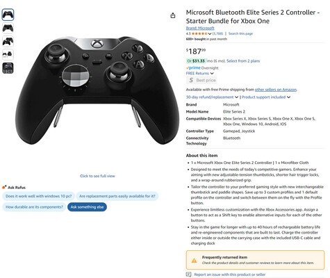 Microsoft Elite Series 2 Controller Amazon hirdetése (Kép forrása: screenshot, Amazon)
