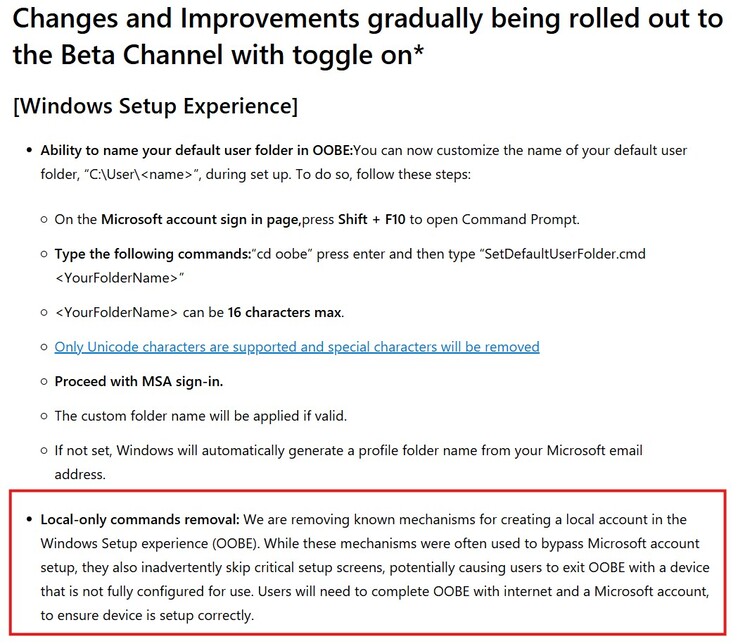 Az újonnan hozzáadott korlátozás a Windows 11 béta buildben (Kép forrása: Microsoft)