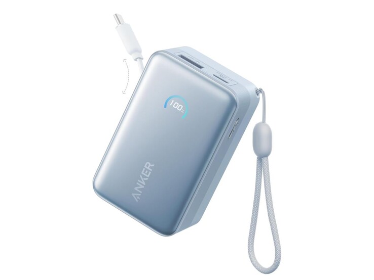 Az Anker Nano Power Bank (10K, 45W, beépített visszahúzható USB-C kábel) kék színben