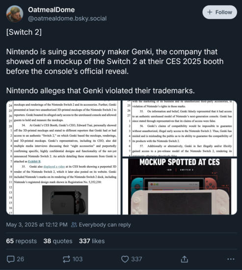 Nintendo Genki per Bluesky post (Kép forrása: OatmealDome Blusky account)