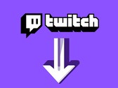 Twitch logó, alatta a lefelé mutató nyíl (Kép forrása: Twitch szerkesztéssel)