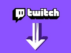 Twitch logó, alatta a lefelé mutató nyíl (Kép forrása: Twitch szerkesztéssel)