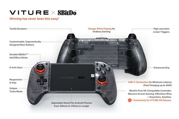 AViture x 8BitDo Ultimate Mobile Gaming Controller USB-C porttal rendelkezik a tetején a passthrough töltéshez. (Kép forrása: Viture)