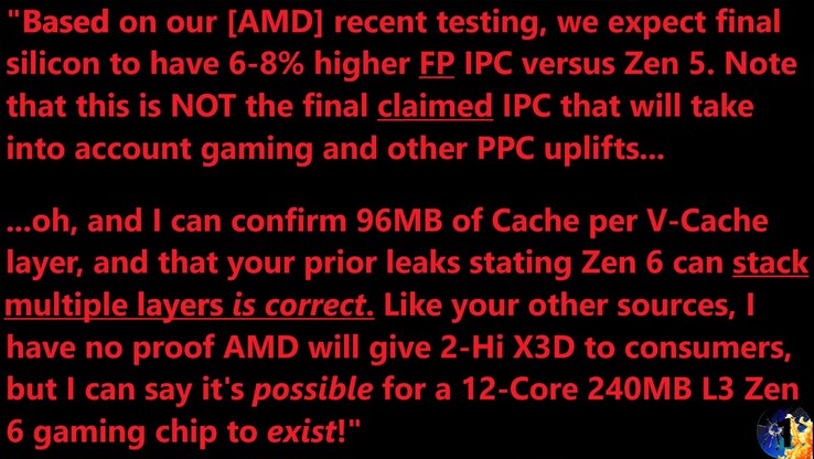 AMD Zen 6 IPC kiszivárgás. (Kép forrása: Moore's Law Is Dead a YouTube-on)
