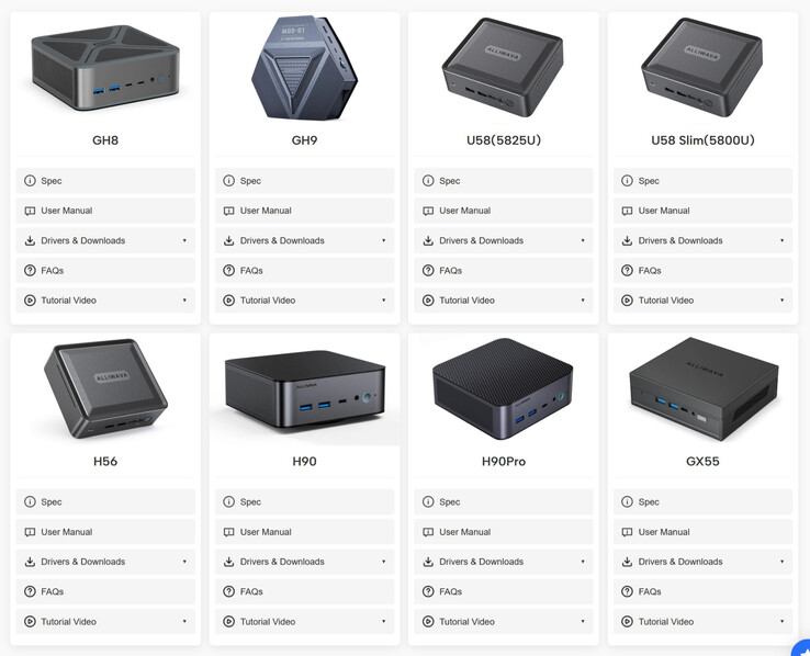 A gyártó támogatási oldala (forrás: Alliwava)