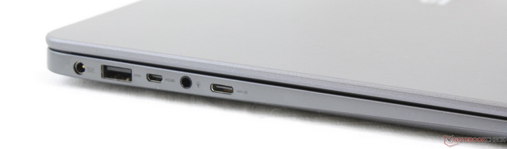 Left: AC adapter, Micro HDMI, 3.5 mm combo audio, USB 3.1 Type-C Gen. 1 (w/ DisplayPort support)
