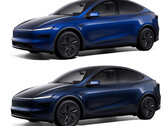 Az Y-modell az új Marine Blue színben a Deep Blue Metallic (felül) ellenében. (Kép forrása: Tesla)