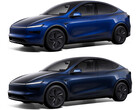 Az Y-modell az új Marine Blue színben a Deep Blue Metallic (felül) ellenében. (Kép forrása: Tesla)