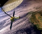 A NISAR műhold koncepcionális képe a Kalifornia feletti pályán (Kép forrása: NASA és JPL-Caltech; vágott kép)