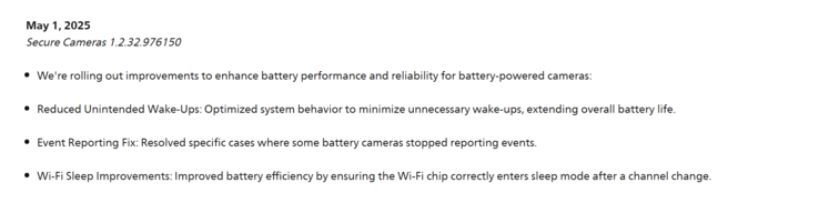 A Philips Hue Secure Cameras 1.2.32.976150 frissítéshez tartozó kiadási megjegyzések. (Kép forrása: Philips)