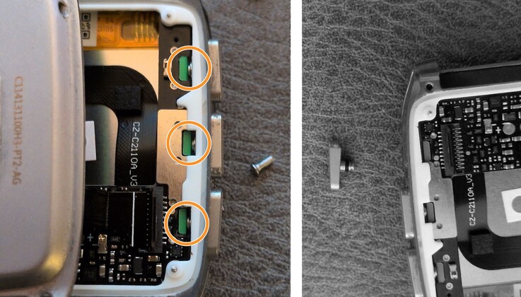A Pebble kihagyott egy rögzítőelemet, ezért az egyik gomb könnyen kieshet a tokból.