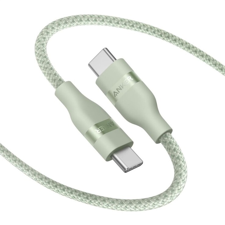 Az Anker USB-C és USB-C kábel (3 láb, 240 W, újrahasznosított fonott) zöld színben