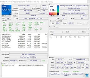 Lenovo ThinkBook 13x G1 - HWInfo