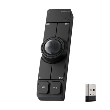Fekete Keychron Nape Pro vezeték nélküli trackball egér USB Type-A dongle-lal együtt